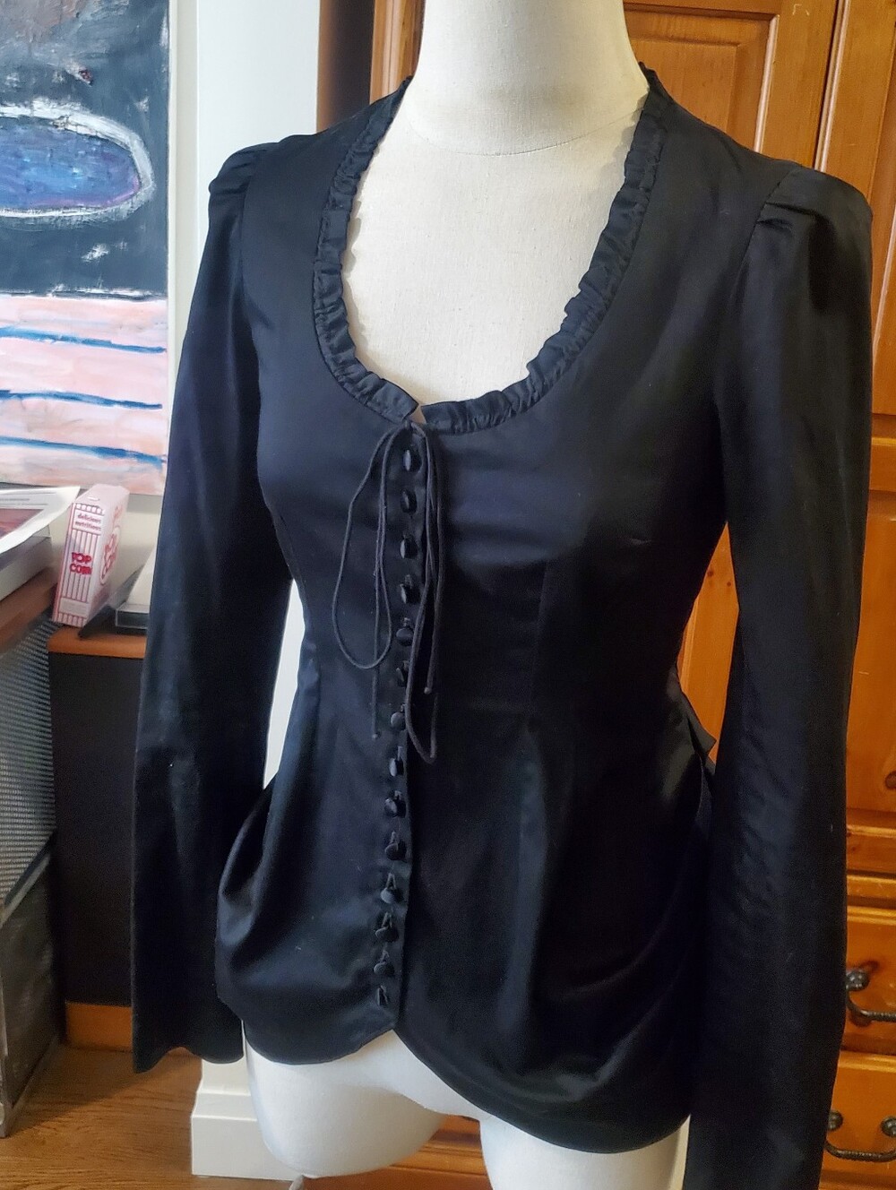Vintage Betsey Johnson Black Bustle Blouse Goth Vampy Steam punk Cotton Y2K - Picture 8 of 16